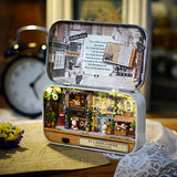 iLAZ 3D Dollhouse Miniature Kit with Furniture Wooden DIY Theater Kit Dollhouse ,1:24 Scale in Metal Box Case - Happy Corner Miniature Accessory Kids Pretend Toy, Creative Birthday Gift