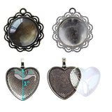 12 Styles Bundle 24 Pcs Pendant Trays, Round, Oval, Square, Heart, Flower Circle in Silver,