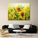 Canvas Wall Art - Sunflowers in Oil Painting Style - Modern Wall Decor Gallery Canvas Wraps Giclee Print Stretched and Framed Ready to Hang - 24" x 36"