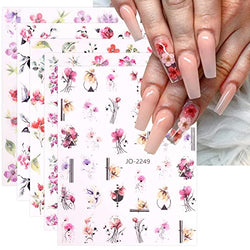 JMEOWIO 12 Sheets Spring Flower Nail Art Stickers Decals Self-Adhesive Pegatinas Uñas Leaves Nail Supplies Nail Art Design Decoration Accessories