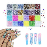 12000Pcs Nail Art Rhinestones Bulk Kit in 24 Colors, 3mm Colorful Flatback Jelly Nail Rainbow Gems Set for Crafts, Tumblers, Jewelry Making