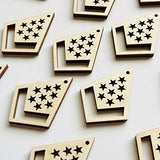 ALL SIZES BULK (12pc to 100pc) Unfinished Wood Wooden Diamond with Stars Frame Laser Cutout Dangle Earring Jewelry Blanks Charms Macrame Shape Crafts Made in Texas