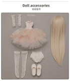Meeler BJD Dolls 1/4 SD Dolls 16 Inch Resin Ball Jointed Doll Full Set Bunny Girl Cute Rabbit Teeth Two Pairs of Ears,with Clothes Shoes Wig Facial Makeup Eyes Adorable Doll for BJD Doll Lover Gift