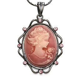 Soulbreezecollection Light Pink Cameo Pendant Necklace Charm Women Fashion Jewelry