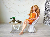 Miniature Peacock Chair. White Wicker Dollhouse Furniture 1:6 scale BJD doll