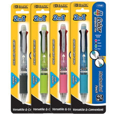 (2 Pack) BAZIC 2-In-1 Mechanical Pencil and 4-Color Pen with Grip (2) (colors may vary)