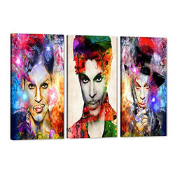 3 Pieces Prince Rogers Nelson Canvas Wall Art, Abstract American Musician Prince Art Prints Cool Man Prince Wall Painting, Music Colorful Framed Art Work for Room Decor Prince Fans Gift (42''Wx20''H)