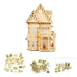 NWFashion 17" Wooden Dream Dollhouse 2 Floors with Furnitures DIY Kits Miniature Doll House (Gothic Furnitures Sets)