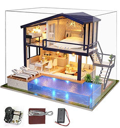 UniHobby Dollhouse Kit DIY Miniature Dollhouse Kit Time Apartment with Music Box Dust Cover Light and Furniture Gift House for Adult