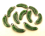 Set of Ten (10) Green Enameled Pewter Pickle/Cucumber Charms