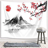 Japanese Decor Tapestry, Asian Anime Mount Fuji Red Sun Tapestry Wall Hanging for Bedroom, Japanese Art Cherry Blossom Decorations Tapestry Beach Blanket College Dorm (71"W X 60"H)
