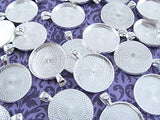 CleverDelights 50 Round Pendant Trays - Shiny Silver Color - 25mm 1" Diameter - Pendant Blanks