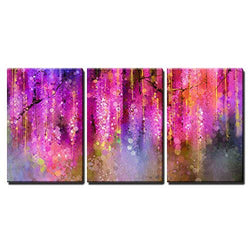 wall26 - 3 Piece Canvas Wall Art - Abstract Violet, Red and Yellow Color Flowers. Watercolor Painting - Modern Home Decor Stretched and Framed Ready to Hang - 24"x36"x3 Panels