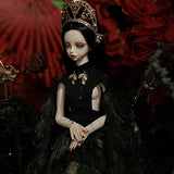 WELLVEUS Black Witch Gift BJD Doll 1/3 SD Girl Female Body Eyes Wig Crown Clothes Face Makeup