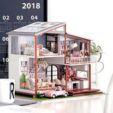 Kisoy Romantic and Cute Dollhouse Miniature DIY House Kit Creative Room Perfect DIY Gift for Friends, Lovers and Families (Idyllic Period) with Dust Proof Cover and Toy Car