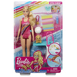 Barbie Dreamhouse Adventures Swim 'n Dive Doll, 11.5-Inch, in Swimwear, with Swimming Feature, Diving Board and Puppy, Gift for 3 to 7 Year Olds