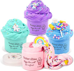 Soft & Non-Sticky Slime Party Favors Toys for 5-6-7-8 Year Old Girls: Birthday Gifts Fluffy Butter Slime Kit Toy for Kids Girl Boys Age 8-12 Stress Relief DIY Cloud Slimes Making Kits 4*100ml Bottle