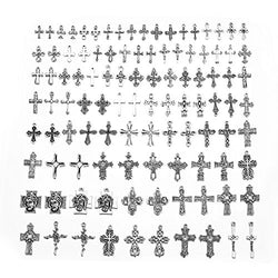 Mixed Antique Silver Crosses Charms and Pendants 100 pcs