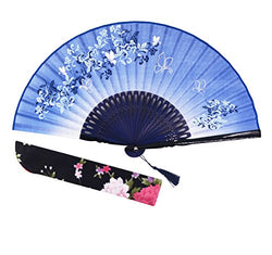 Amajiji folding fan, 8.27"(21cm) Women Hand Held Silk Folding Fans with Bamboo Frame, Hollow