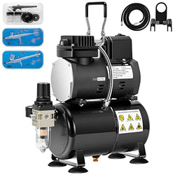VIVOHOME Professional Airbrushing Paint System, Dual Fan Air Tank 110-120V with 1/5 HP Air Compressor and 3 Airbrush Kits for Tattoo Makeup Shoes Cake Decoration, Matte Black