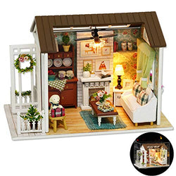 SEAKY DIY Wooden Dollhouse with Miniature Furniture Accessories, 1:24 Scale Miniature Handmade 3D Puzzle Dollhouse Model Kits Gift Collection Decor Toys, with Music Movement Dust Cover (Happy Times)