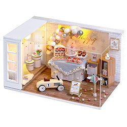 PWTAO DIY Miniature Dollhouse Furniture Kit, 3D Wooden Mini Doll House Accessories Plus Dust Proof, 1:24 Scale Creative Room(Birthday Party)