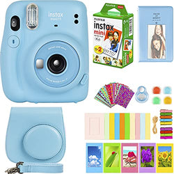 Fujifilm Instax Mini 11 Camera with Fujifilm Instant Mini Film (20 Sheets) Bundle with Deals Number One Accessories Including Carrying Case, Color Filters, Photo Album, Stickers + More (Sky Blue)