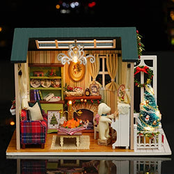 Miniature Dollhouse DIY Kit, Wooden 3D Mini House Set with Furniture for Kids Teens Adults(Holiday Time)