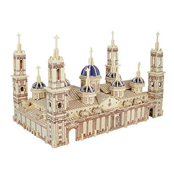 NWFashion 17" Wooden Dream Dollhouse DIY 3D Puzzle Miniature Doll House (Basilica del Pilar)