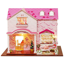 Spilay Dollhouse DIY Miniature Wooden Furniture Kit,Mini Handmade Big Castle Model Plus with LED & Music Box ,1:24 Scale Creative Doll House Toys for Adult Gift