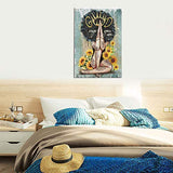 African American Wall Art Black Woman With Sunflowers Canvas God Says you are Picture Black Art Teal Painting Funny Artworks Home Decor For Bathroom Living Room Bedroom Framed Ready To Hang 16x24 Inch