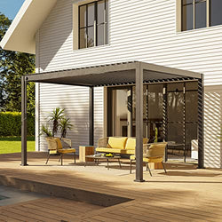 Gardesol Louvered Aluminum Pergola 10×13 FT Hardtop Rainproof Gazebo with Adjustable Roof for Outdoor Deck Patio Garden Yard (Matte Black)