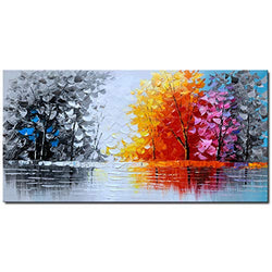Hand Painted Large Textured Tree Oil Painting on Canvas Abstract Landsape Wall Art for Home Decor