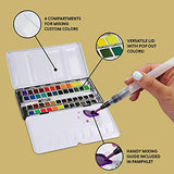 The Ultimate 48 Premium Watercolor Half Pan Set in Metal Palette with True to Color Watercolor Paints, Refillable Water Brush, Technique Guide, and a Swatch Sheet for Artists On-The-Go!