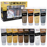 U.S. Art Supply Professional 12 Color Set of Metallic Acrylic Paint, Large 75ml Tubes - Rich Vivid Pearl Colors for Artists, Students, Beginners - Canvas, Portrait Paintings, Wood - Color Mixing Wheel
