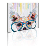 Libaoge 1 Panel Poster Painted Oil Paintings Canvas Wall Art Colorful Dog with Glasses Animal Modern Abstract Artwork Painting for Living Room Bedroom Office Home Decoration 20x20 Inches