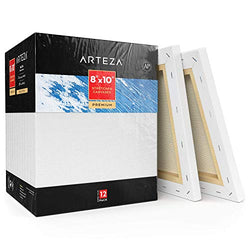 Arteza 8x10" Professional Stretched White Blank Canvas, Bulk Pack of 12, Primed, 100% Cotton for Painting, Acrylic Pouring, Oil Paint & Wet Art Media, Canvases for Artist, Hobby Painters & Beginner