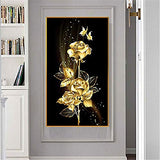 RAILONCH DIY Paint by Numbers Kit for Adults, 5D Diamond Painting Kits,Golden Rose Cross Stitch Embroidery Diamond Art Home Wall Decor (60X110cm)