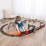 Temi Train Sets w/ Steam Locomotive Engine, Cargo Car and Tracks, Battery Operated Play Set Toy w/ Smoke, Light & Sounds, Perfect for Kids, Boys & Girls, Red