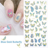 Firstaste 8 Sheets Butterfly Nail Stickers Luxury Nail Art Decals 3D Gold Blue Self-Adhesive Stickers Butterflies Nail DIY Manicure Decorations Accessories