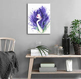 Lavender Gril Wall Art Abstract Flower Beauty Canvas Pictures Purple Modern Artwork Contemporary Print for Bathroom Bedroom Living Room Kitchen Office Home Decor Framed Ready to Hang 12" x 16"