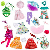 ZITA ELEMENT 24 Pcs Girl Doll Clothes Dress for American 18 Inch Doll Clothes and Accessories - Including 10 Complete Set of Clothing Outfits with Hair Bands, Hair Clips, Crown and Cap