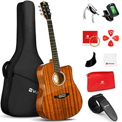 Vangoa Acoustic Guitar Beinnger Full Size 41 Inch Acoustic Guitar Bundle Starter Kit Cutaway Dreadnought Guitarra Acustica for Adults Teens Professionals with Gig Bag, Glossy Sapele