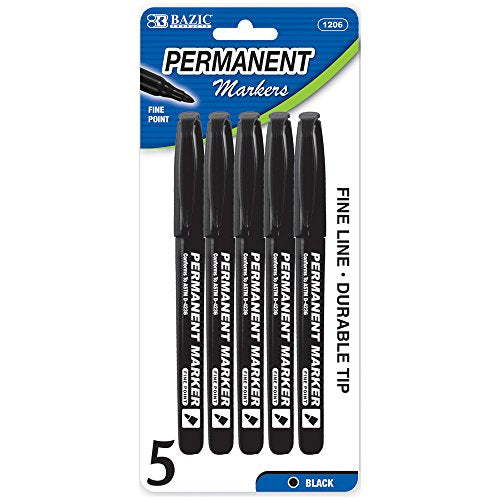 BAZIC Black Fine Tip Permanent Markers w/ Pocket Clip (5/Pack)(Case of 24)