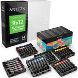 ARTEZA Bundle: 9x12" Bulk Pack of 100% Economy Cotton Canvas Panels, Set of 14 + Acrylic Paint, 22 ml Tubes, Set of 60 Assorted Colors, Ideal for High Volume Users, Art Classes, and Practice Studies
