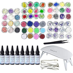 8X 30ML Crystal Epoxy Resin, 60 Different kinds of Decoration with Tweezer Lamp for Jewelry Making Craft Earrings Necklace Bracelet Storage Box