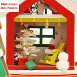 Fine DIY Christmas Miniature Dollhouse Kit, Realistic Mini 3D Wooden House Room Craft Furniture LED Lights Children's Day Birthday Gift Christmas Decoration (Merry Christmas) (Red)