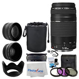 Canon EF 75-300mm f/4-5.6 III Lens + Wide Angle Lens & 2x Telephoto Lens + 3 Piece Filter Kit + Lens Pouch + Tulip Lens Hood + Lens Band + 5 Piece Cleaning Kit + Cleaning Cloth - Lens Accessory Bundle