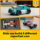 LEGO Creator 3in1 Street Racer 31127 Building Kit Featuring a Muscle Car, Hot Rod Car Toy and Race Car; Car Models for Kids Aged 7+ Who Love Creative Fun and Fast-Paced Action (258 Pieces)