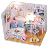 Ogrmar Wooden Dollhouse Miniatures DIY House Kit With Cover and Led Light-Leisure Reading Room